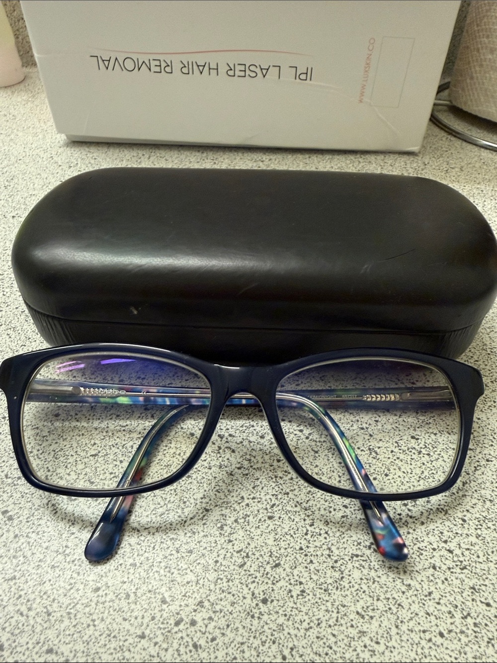 bebe Floral Blue Rectangular Glasses with Multicolor Accents